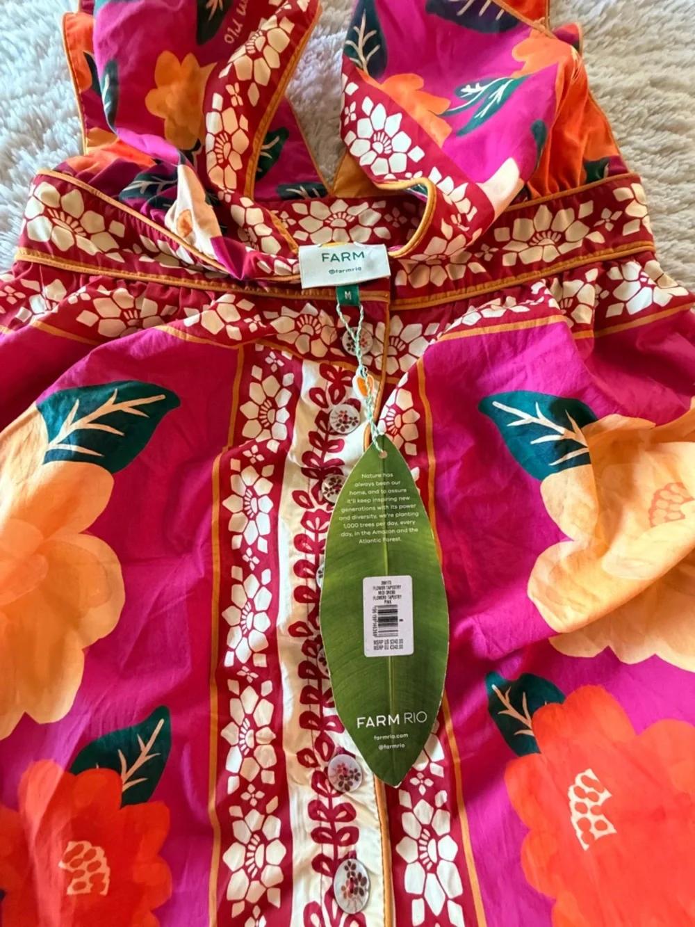 FARM Rio Hot Pink Maxi Dress with Orange & Yellow Floral Print - Picture 5 of 5
